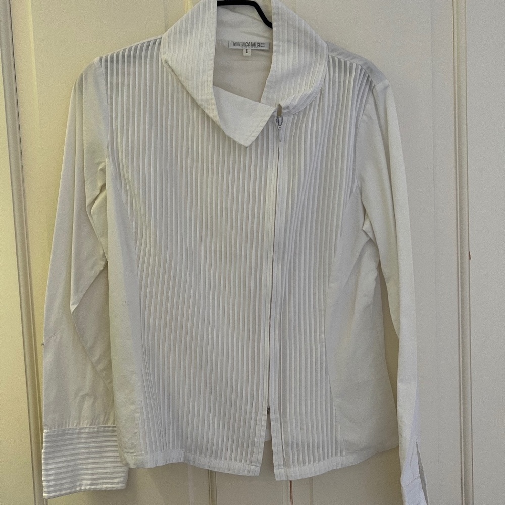 100% cotton high collar white blouse with zipper